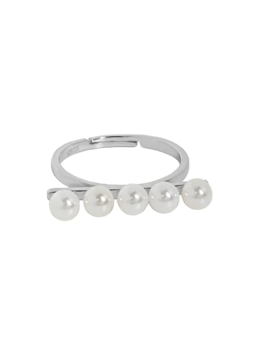 White gold [No. 15 adjustable] 925 Sterling Silver Imitation Pearl Geometric Minimalist Band Ring